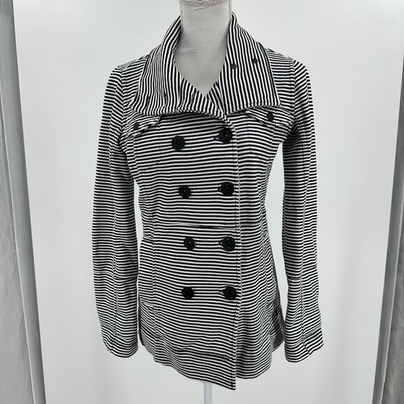 Hurley Black and White horizontal stripe High Colar button jacket size S - Picture 1 of 14
